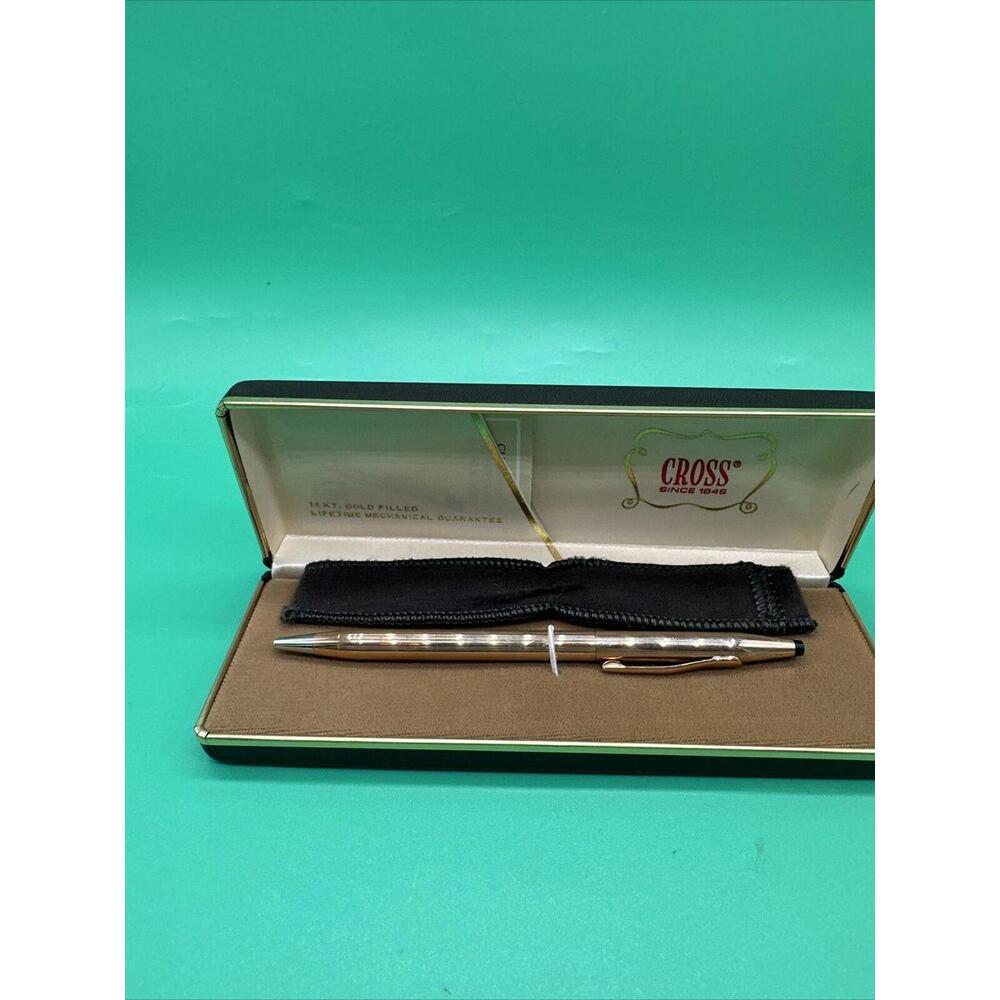 Cross Made In USA 1/20 14K Gold Filled Ball Point Pen in Case, Engraved,Blue Ink